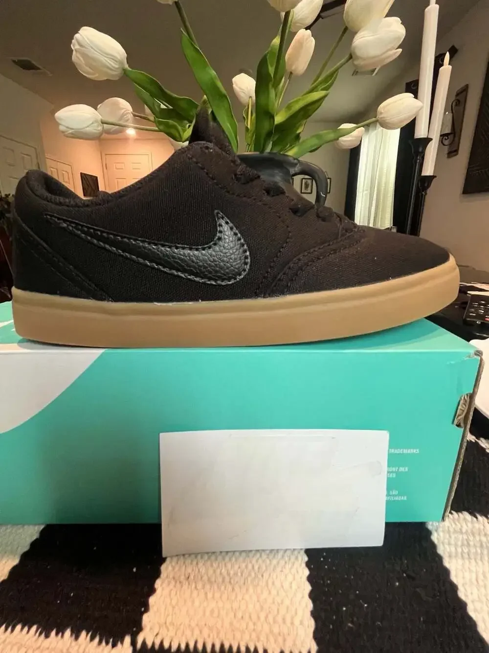 Nike SB Check Canvas GS Black Gum Skate Shoes 905373-006 Youth 5.5Y Women’s 7 NE